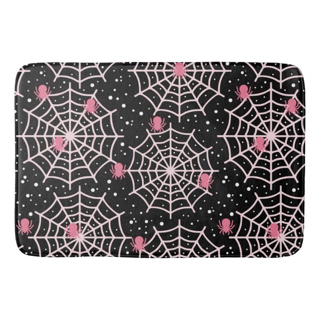 Halloween Cobwebs & Spiders Pattern Bath Mat (Front)