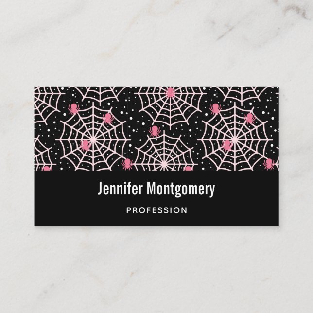 Halloween Cobwebs & Spiders Pattern Business Card (Front)