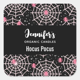 Halloween Cobwebs & Spiders Pattern Candle Biz Square Sticker