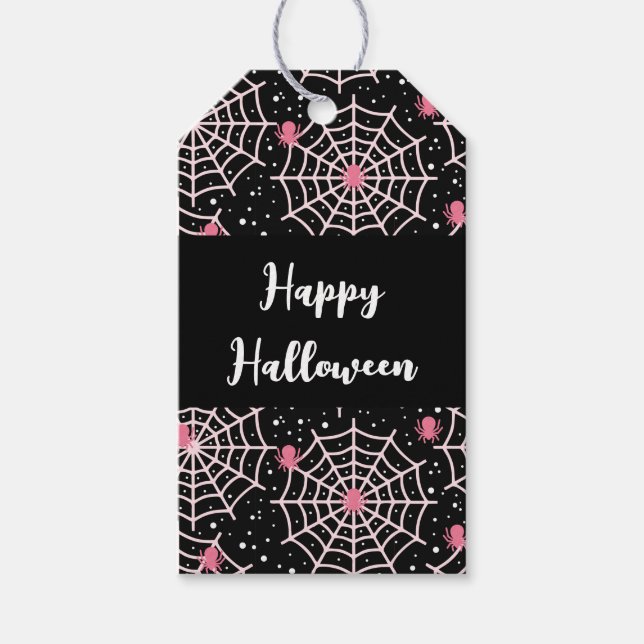 Halloween Cobwebs & Spiders Pattern Gift Tags (Front)