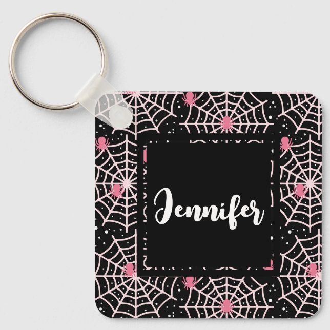 Halloween Cobwebs & Spiders Pattern Keychain (Front)