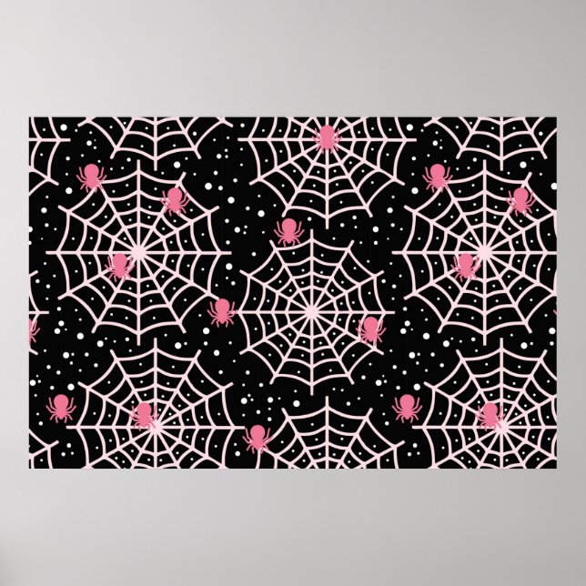 Halloween Cobwebs & Spiders Pattern Poster (Front)