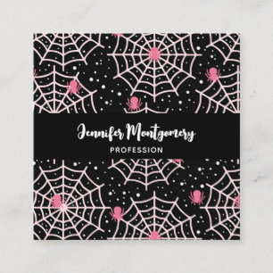 Halloween Cobwebs & Spiders Pattern Square Business Card