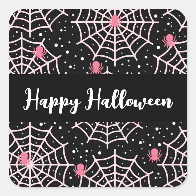 Halloween Cobwebs & Spiders Pattern Square Sticker (Front)