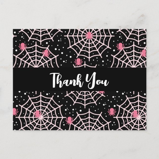 Halloween Cobwebs & Spiders Pattern Thank You Postcard (Front)