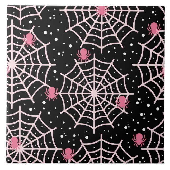 Halloween Cobwebs & Spiders Pattern Tile (Front)