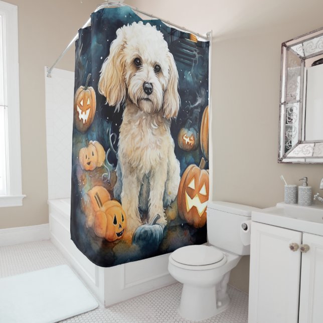 Halloween Cockapoo With Pumpkins Scary  (In Situ)