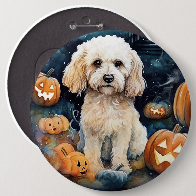 Halloween Cockapoo With Pumpkins Scary  6 Inch Round Button (Front & Back)