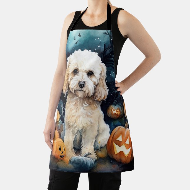 Halloween Cockapoo With Pumpkins Scary  Apron (Insitu)