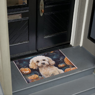 Halloween Cockapoo With Pumpkins Scary  Doormat