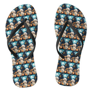 Halloween Cockapoo With Pumpkins Scary  Flip Flops