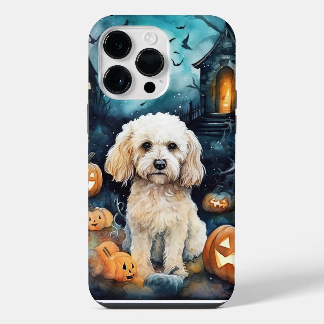 Halloween Cockapoo With Pumpkins Scary  iPhone Case (Back)