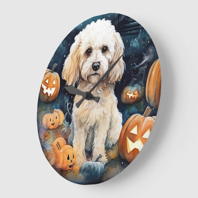 Halloween Cockapoo With Pumpkins Scary  Large Clock (Angle)
