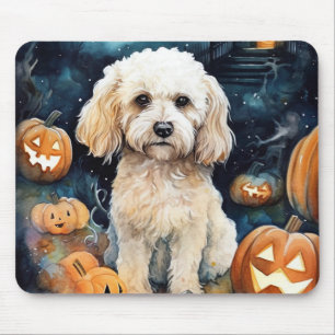Halloween Cockapoo With Pumpkins Scary  Mouse Pad
