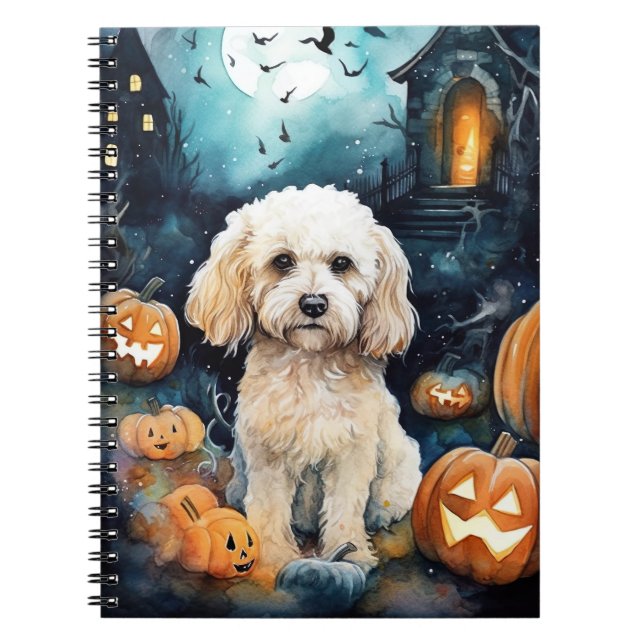Halloween Cockapoo With Pumpkins Scary  Notebook (Front)