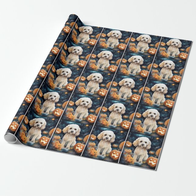 Halloween Cockapoo With Pumpkins Scary  Wrapping Paper (Unrolled)