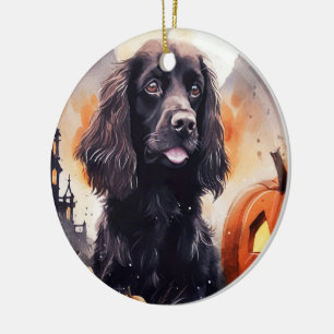 Halloween Cocker Spaniel With Pumpkins Ceramic Ornament