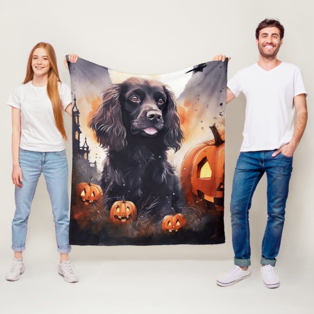 Halloween Cocker Spaniel With Pumpkins  Fleece Blanket (In Situ)