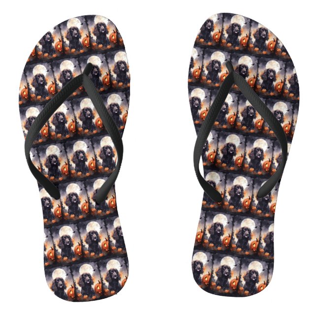 Halloween Cocker Spaniel With Pumpkins  Flip Flops (Footbed)