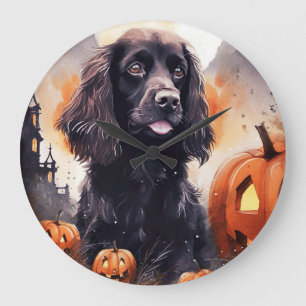 Halloween Cocker Spaniel With Pumpkins  Large Clock