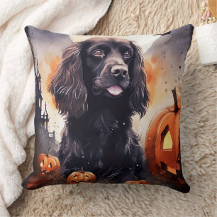 Halloween Cocker Spaniel With Pumpkins Throw Pillow