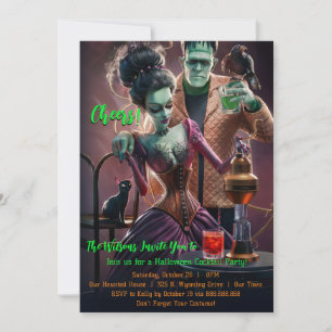 Halloween Cocktail Party, Frankenstein & Bride Invitation