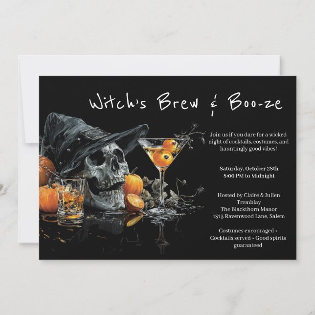 Halloween Cocktail Party Invitation | Skull Witch  (Front)