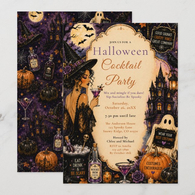 Halloween Cocktail Party Night Invitation (Front/Back)