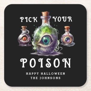 Halloween Cocktail Party Pick Your Poison Square Paper Coaster