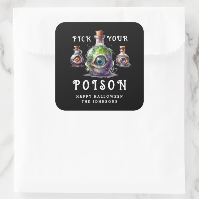 Halloween Cocktail Party Pick Your Poison Square Sticker (Bag)