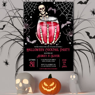 Halloween Cocktail Party Skulls and Spiderwebs Invitation