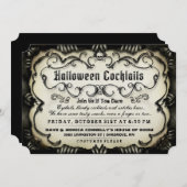 Halloween Cocktails Gothic Black & Tan Invite (Front/Back)