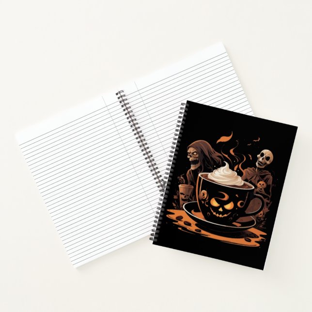 Halloween Coffee Art – Spooky Latte with Skeletons Notebook (Inside)