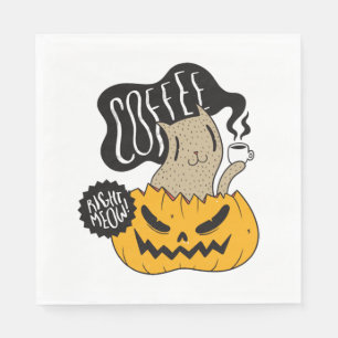 Halloween Coffee Cat - Cute Halloween Cat Drinking Napkin