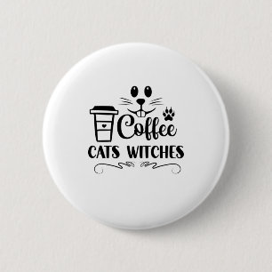 Halloween Coffee Cats Witches Birthday 2 Inch Round Button