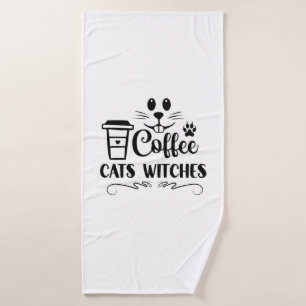 Halloween Coffee Cats Witches Birthday Bath Towel