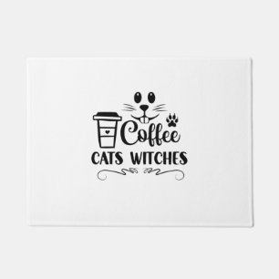 Halloween Coffee Cats Witches Birthday Doormat