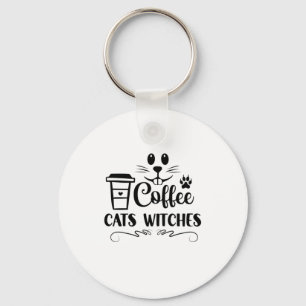 Halloween Coffee Cats Witches Birthday Keychain