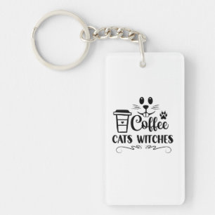 Halloween Coffee Cats Witches Birthday Keychain