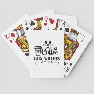 Halloween Coffee Cats Witches Birthday Playing Cards