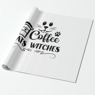Halloween Coffee Cats Witches Birthday Wrapping Paper