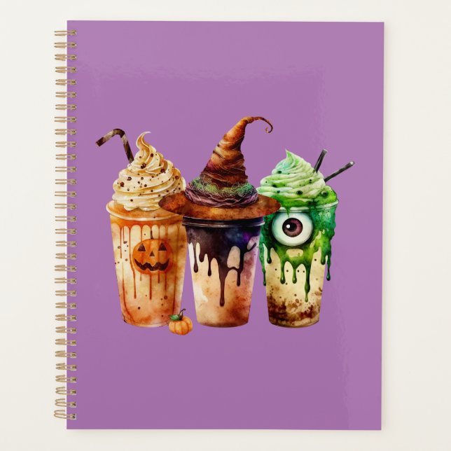Halloween Coffee Drink Watercolor Trio  Planner (Front)