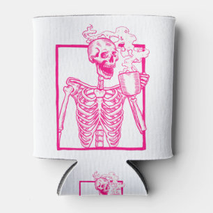 halloween coffee drinking skeleton pink can cooler