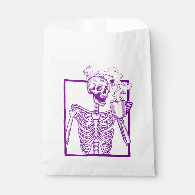 halloween coffee drinking skeleton purple favour bag (Front)