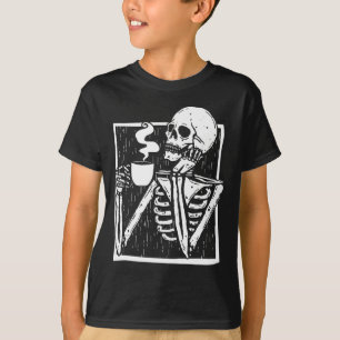 Halloween coffee drinking skeleton skull T-Shirt