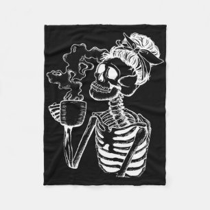 Halloween Coffee Drinking Skeleton Teacher Lazy Di Fleece Blanket