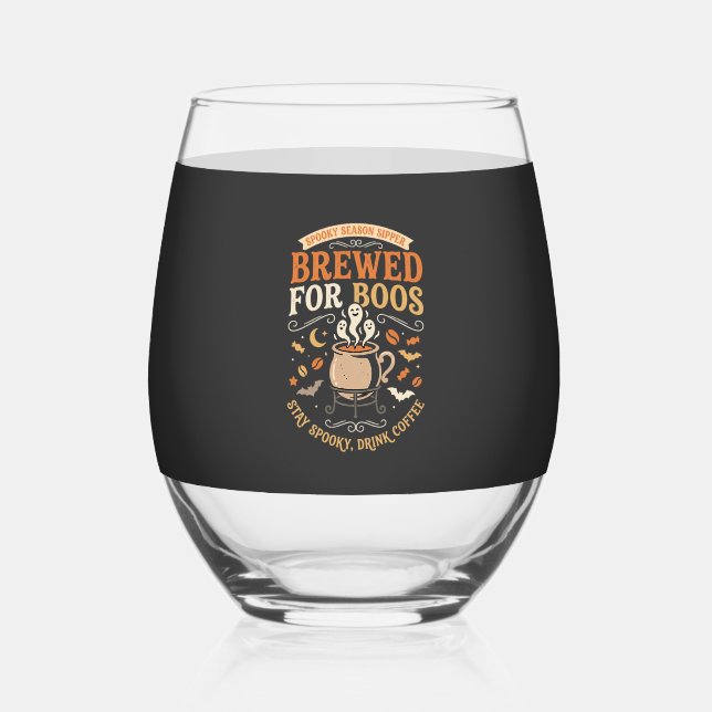 Halloween Coffee Ghost Celebration Stemless Wine Glass (Front)