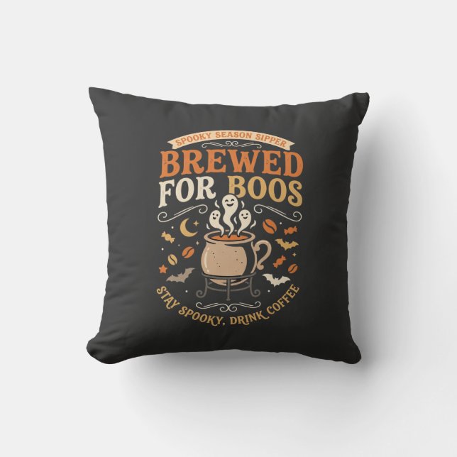 Halloween Coffee Ghost Celebration Throw Pillow (Front)