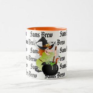 Halloween Coffee Mug-Custom Name Witch Brew Two-Tone Coffee Mug