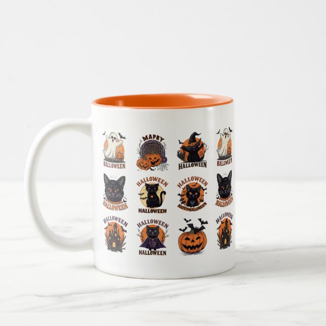Halloween Coffee Mug with Cute Spooky Characters (Left)
